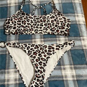 Women’s Leopard Print Bikini Set - White with Black & Brown Spots